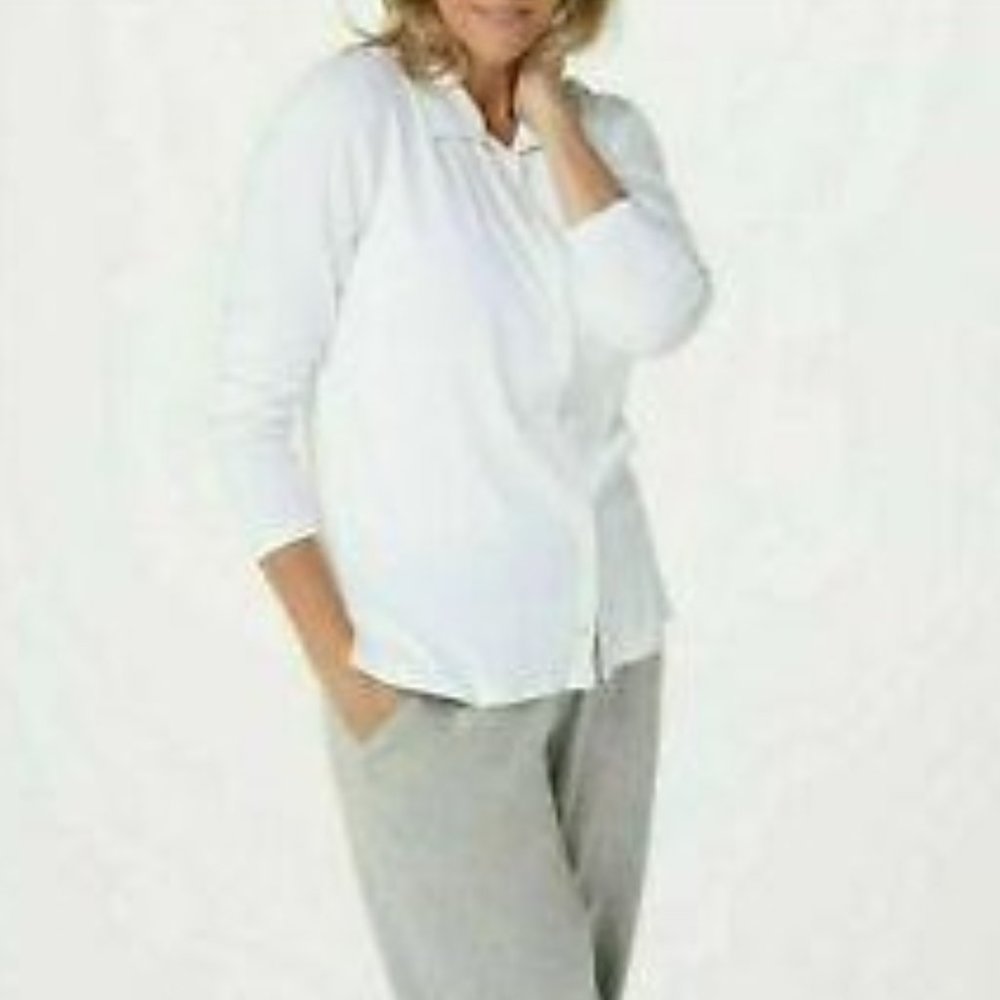AnyBody Cozy Knit Collared Rib Long Sleeve top Medium